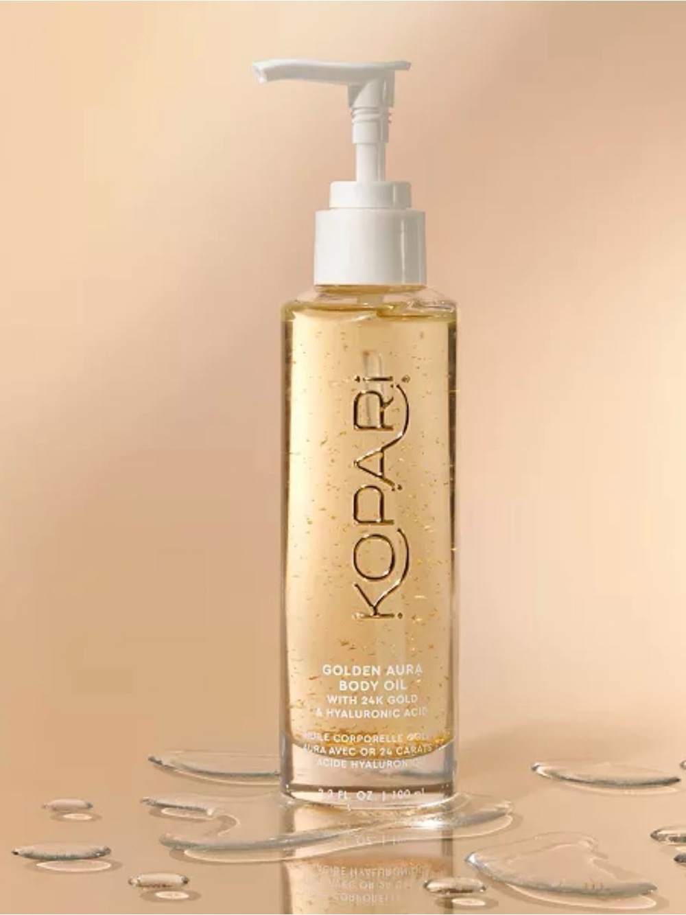 Kopari Golden Body Oil - Clear Bottle with Gold Oil and White Pump